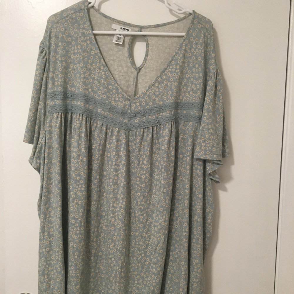 Sonoma Blue Floral Flutter Sleeve Top 4X